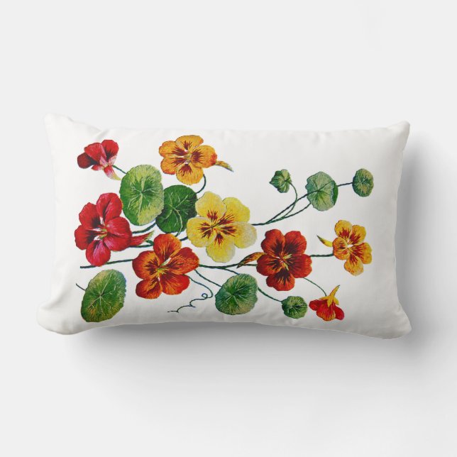 Färgglada Nasturtiums Falskt Broderad Kudd Lumbarkudde (Framsida)