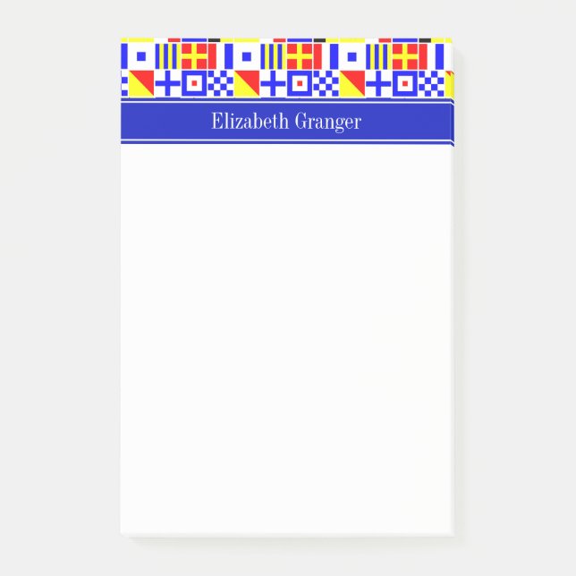 Färgglada nautiska signalflaggor kunglig namnmonog post-it block (Framsida)