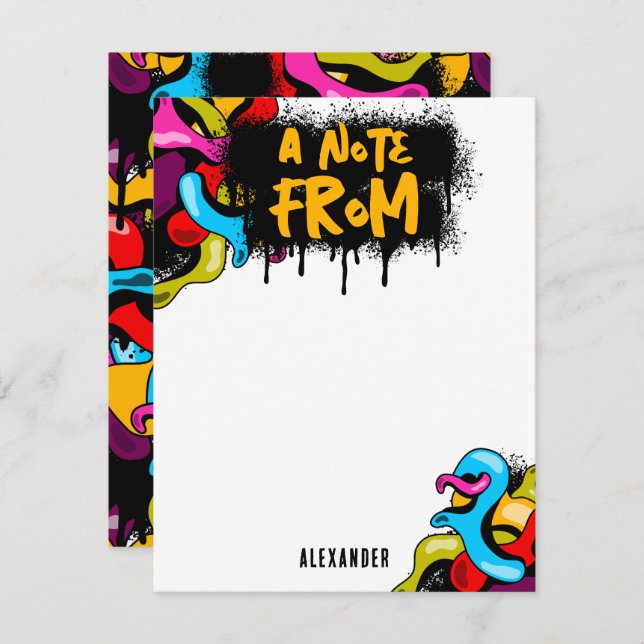 Färgglada neon graffiti hip hop-gatukonst för barn anteckningskort (Fram/baksida)