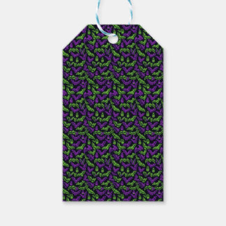 Färgglada neon lila gröna fladdermöss Halloween Presentetikett