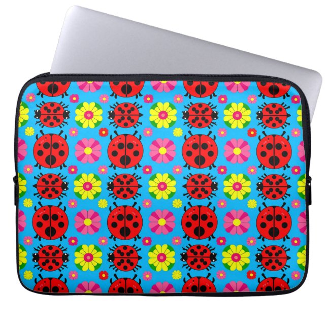 Färgglada nyckelpigor och blommor laptop fodral (Framsidan)