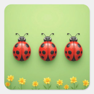 🐞 Färgglada Nyckelpigor Whimsical present 🐞 Fyrkantigt Klistermärke