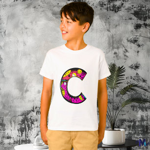 Färgglada och roliga monogram C Tribal och Doodle T Shirt