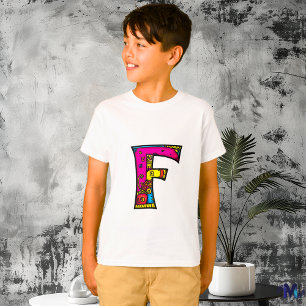 Färgglada och roliga monogram F Tribal och Doodle T Shirt