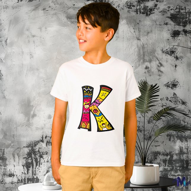 Färgglada och roliga monogram K Tribal och doodle- T Shirt (Skapare uppladdad)