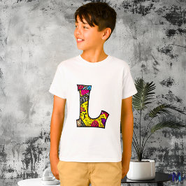 Färgglada och roliga monogram L Tribal och Doodle T Shirt