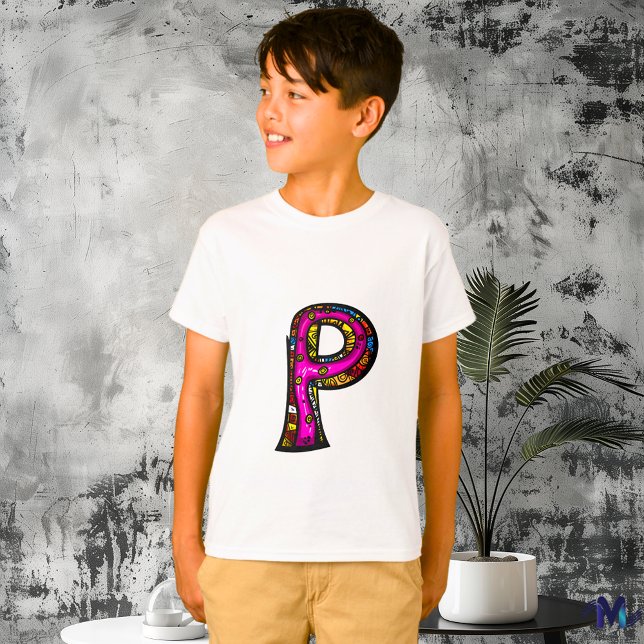 Färgglada och roliga monogram P Tribal och Doodle T Shirt (Skapare uppladdad)