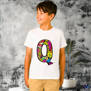 Färgglada och roliga monogram Q Tribal och Doodle- T Shirt