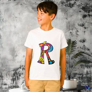 Färgglada och roliga monogram R Tribal och Doodle- T Shirt