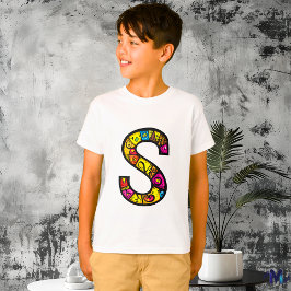 Färgglada och roliga monogram S Tribal och Doodle T Shirt
