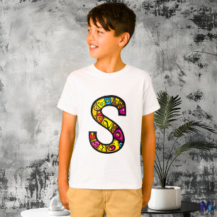 Färgglada och roliga monogram S Tribal och Doodle T Shirt