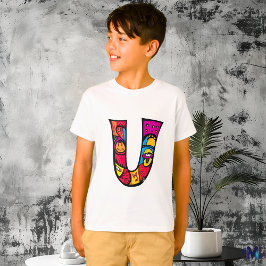 Färgglada och roliga monogram U Tribal och Doodle T Shirt
