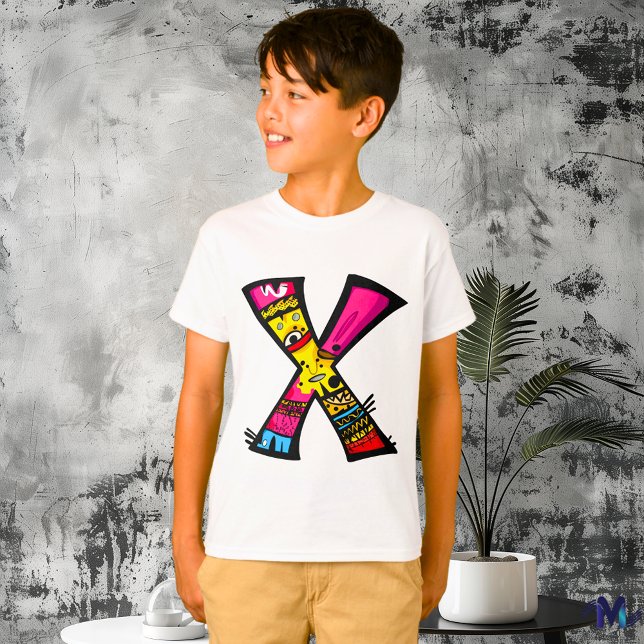 Färgglada och roliga monogram X tribal och doodle T Shirt (Skapare uppladdad)