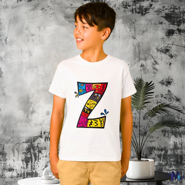 Färgglada och roliga monogram Z Tribal och Doodle T Shirt (Skapare uppladdad)