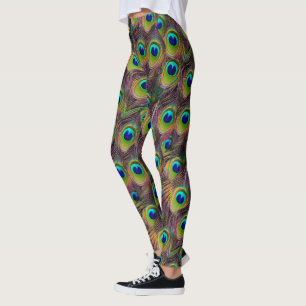 Färgglada påfågelsfjädrar blå och gröna leggings