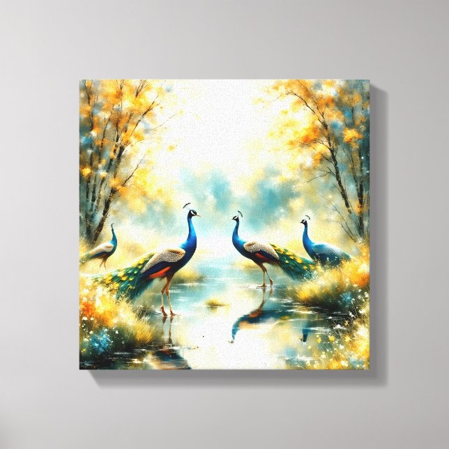Färgglada påfåglar Canvas Art (Framsida)