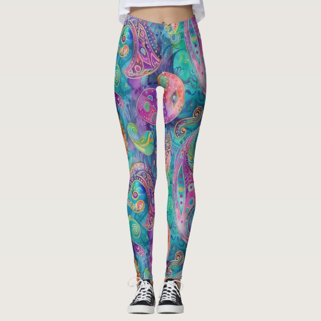 färgglada paisley yoga gym Leggings (Framsida)