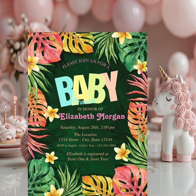 Färgglada palmlökar Grön baby shower  Inbjudningar (Skapare uppladdad)
