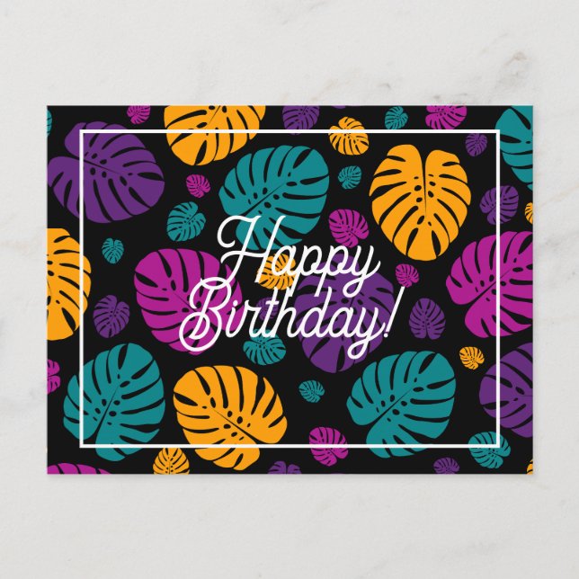 Färgglada palmlöv Glad födelsedag  Vykort (Framsida)