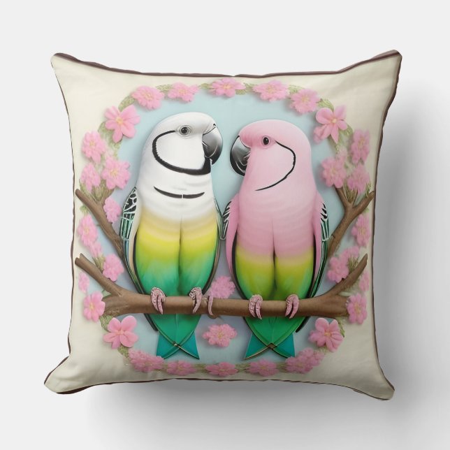 Färgglada papegojpar - presentdesign - feminin tro kudde (Framsida)