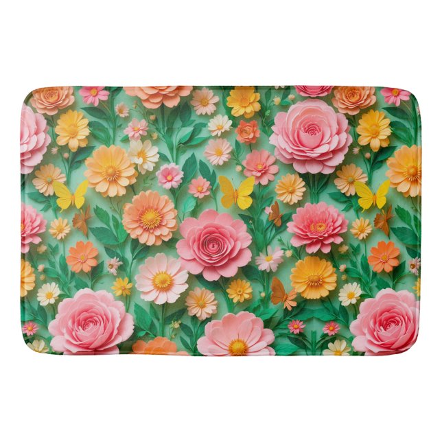 Färgglada pappersblommor och fjärilar badrumsmatta (Framsidan)