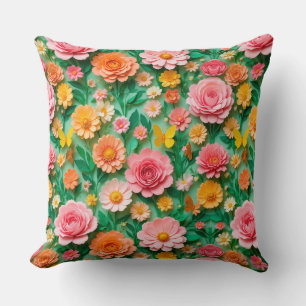 Färgglada pappersblommor och fjärilar kudde