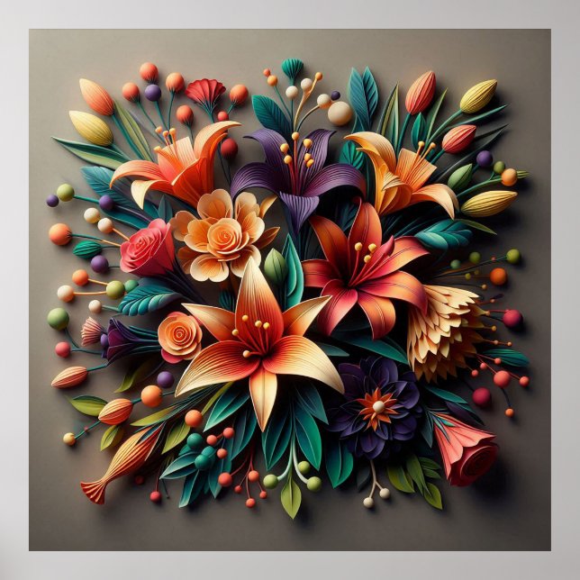 Färgglada pappersblommor poster (Framsidan)