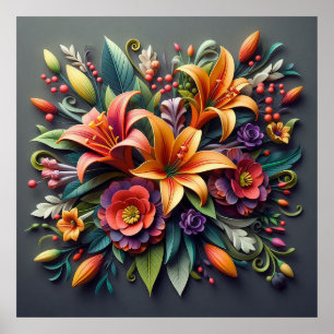 Färgglada pappersblommor poster