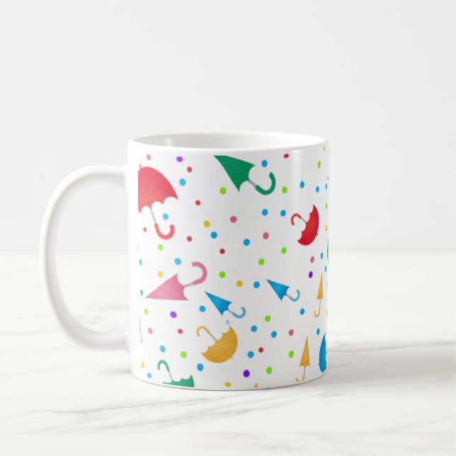 Färgglada paraplirar och konfettimönster kaffemugg (Vänster)