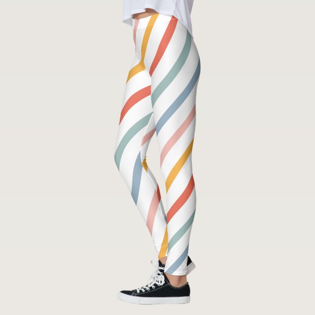 Färgglada Pastell Diagonal Ränder Leggings (Vänster)