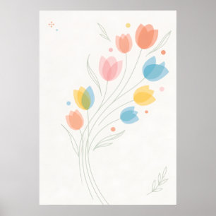 Färgglada Pastell Tulpaner Minimal Floral Affisch