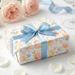 Färgglada Pastell Whimsical Blommor Handritade Presentpapper