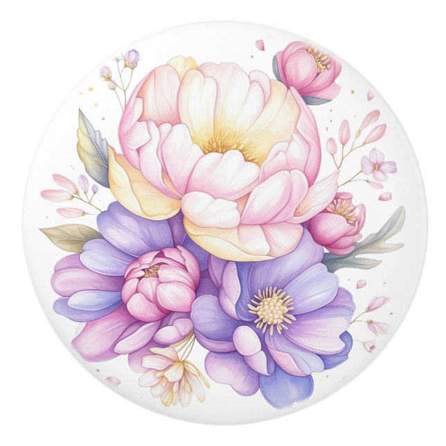 Färgglada pastellblommor Blommig keramisk knopp (Framsidan)