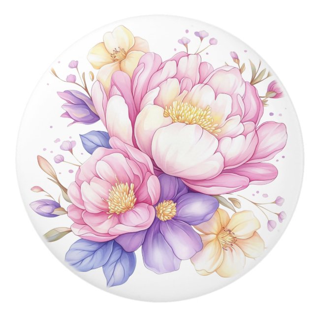 Färgglada pastellblommor Blommig keramisk knopp (Framsidan)