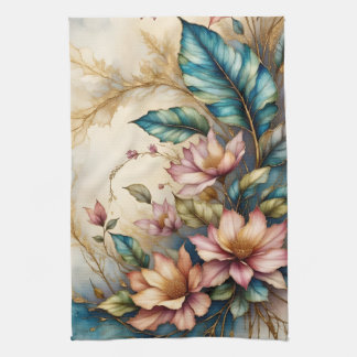 Färgglada pastellblommor och blad kökshandduk