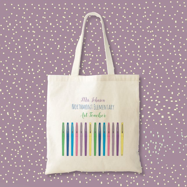 Färgglada Pennor Konstlärare Toteväska Tygkasse (Colorful pens personalized art teacher tote bag)