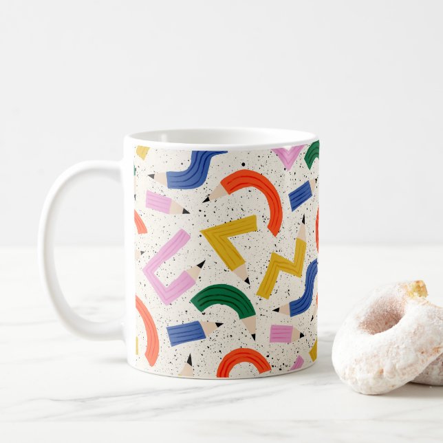 Färgglada pennskolmaterial Mönster Kaffemugg (Med munk)
