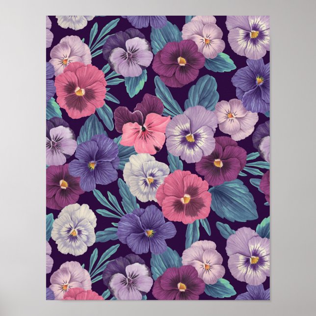 Färgglada penséer på djup violett poster (Framsidan)