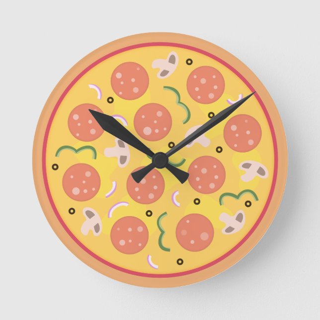 Färgglada Pepperoni Pizza Älskare Rund Klocka (Framsida)