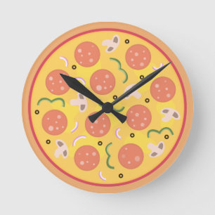 Färgglada Pepperoni Pizza Älskare Rund Klocka