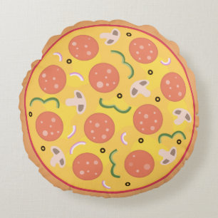 Färgglada Pepperoni Pizza Älskare Rund Kudde