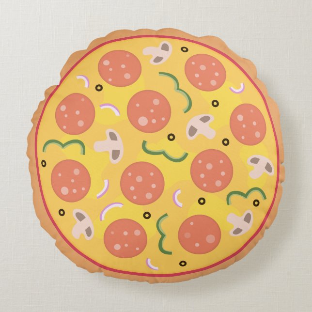 Färgglada Pepperoni Pizza Älskare Rund Kudde (Framsidan)