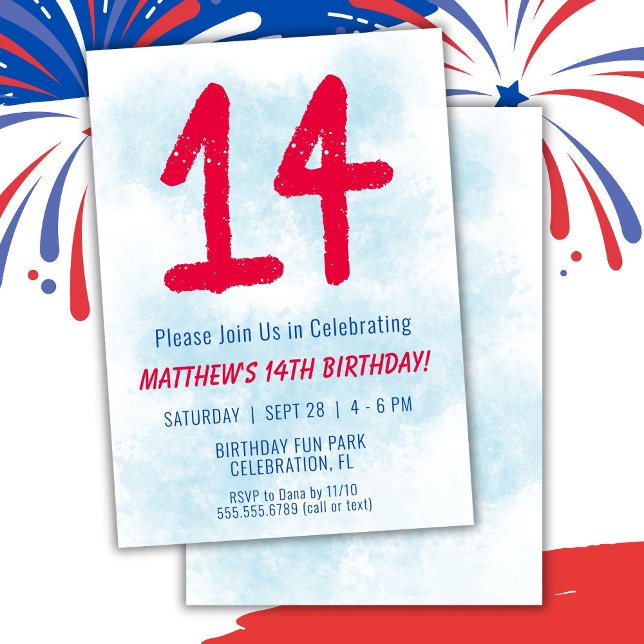 Färgglada Pojkar Vattenfärg Barn Blå 14-årsdag Inbjudningar (Skapare uppladdad)