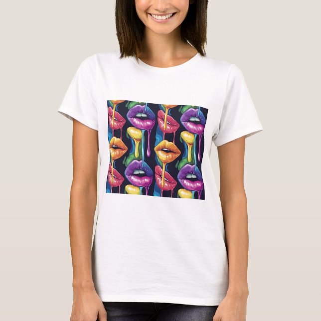 Färgglada Pop Art-Läppar T-Shirt – Djärv & Konstnä (Framsida)