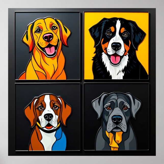 Färgglada Pop Art-porträtt av bedårande hundar Poster (Framsidan)