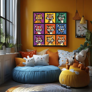 Färgglada Pop Art Tiger-ansikten  Varför detta fun Poster