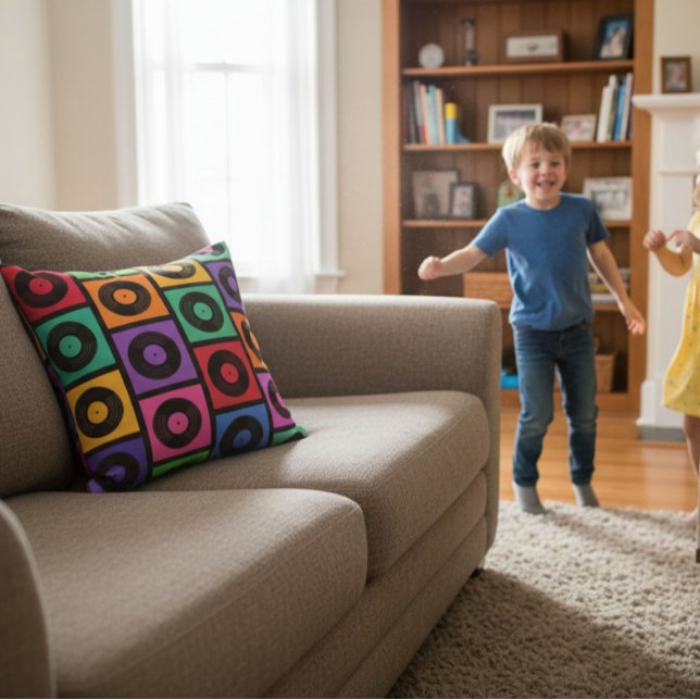 Färgglada Pop Art Vinylskivor Kudde (Skapare uppladdad)