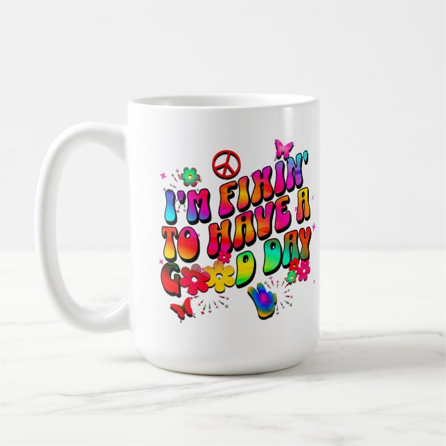 Färgglada Positiva Vibrationer Motiverande för Hen Kaffemugg (Vänster)