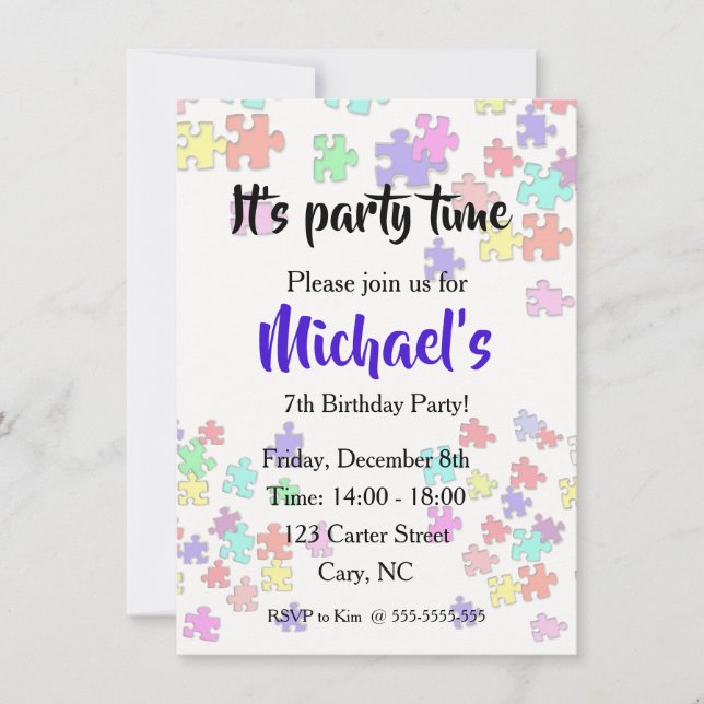 Färgglada pusselbitar inbjudningar (Framsida)