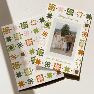 Färgglada Quilt Familj Julkort